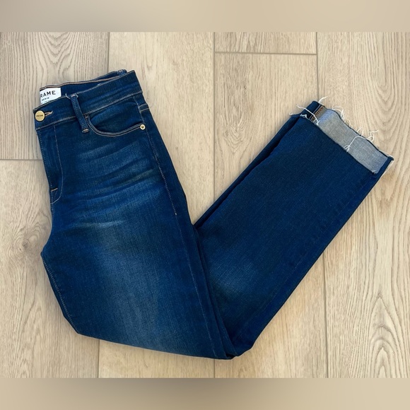 Frame Denim Denim - FRAME Le High Straight Raw Edge Hem Dark Wash Stretch Women’s Size 25
